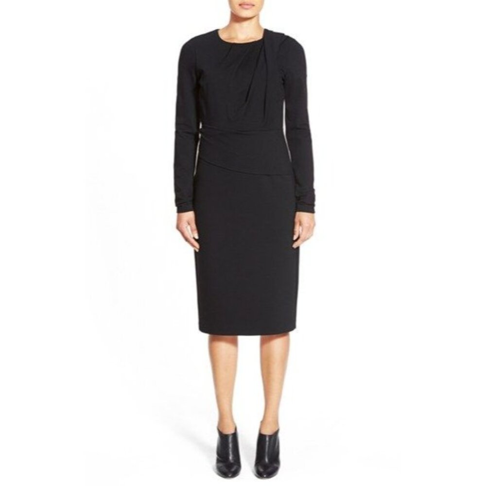 Kobi Halperin Black Rafaella Draped Long Sleeve Sheath Dress Womens Size 14
